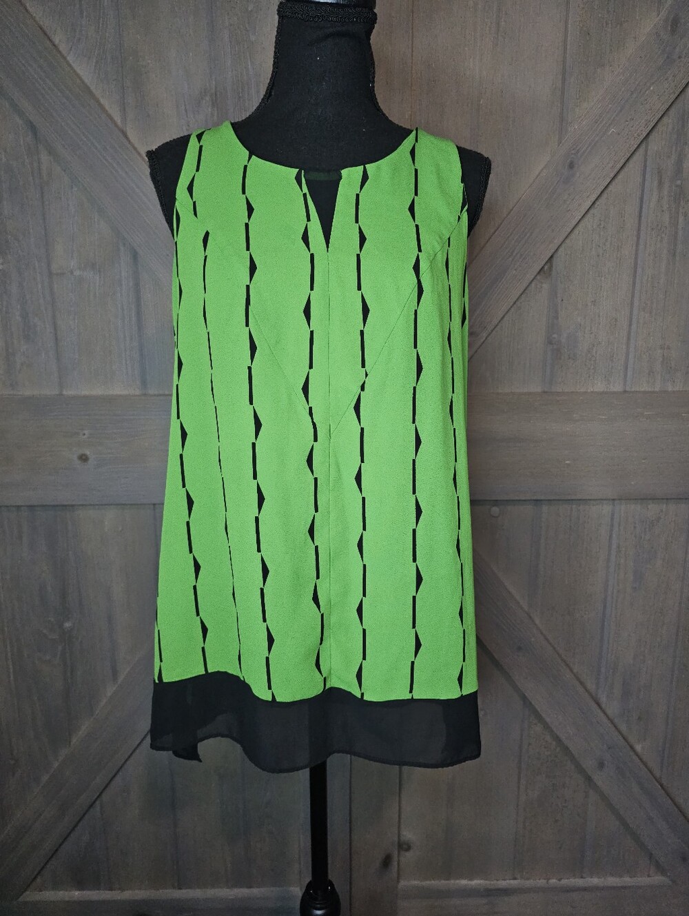 Worthington Green & Black Tunic Top Sleeveless Blouse Size M
